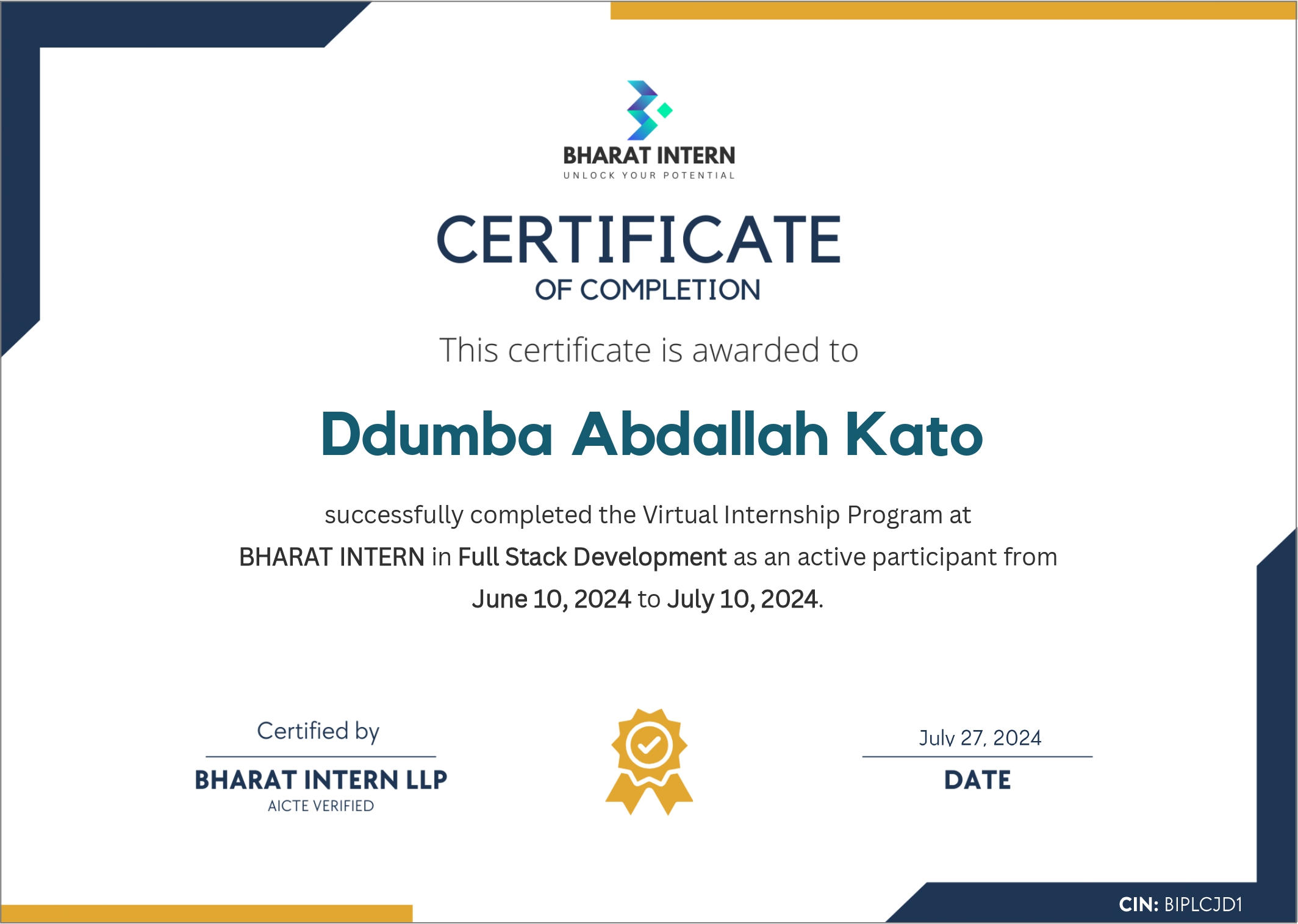 Bharat Intern - Full Stack Development Intern