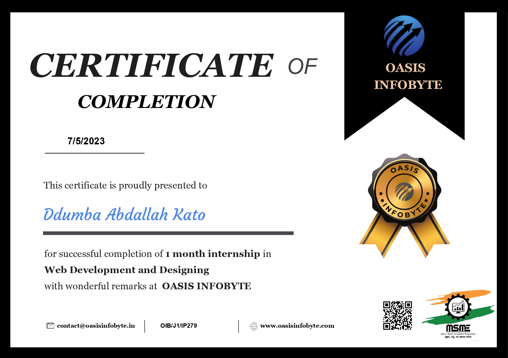 Oasis Infobyte - Junior Software Engineer